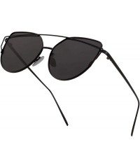 Oversized Cat Eye Mirrored Flat Lenses Metal Frame Sunglasses for Women Retro Fashion Sun glasses Shades - CR18OSGRNNZ $11.16