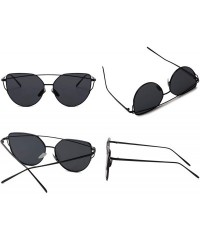 Oversized Cat Eye Mirrored Flat Lenses Metal Frame Sunglasses for Women Retro Fashion Sun glasses Shades - CR18OSGRNNZ $11.16