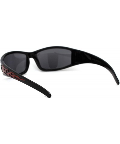 Sport Flaming Arm Biker Warp Plastic Frame Narrow Sunglasses Brown Orange Gold Mirror - CI194KQ70WG $23.99