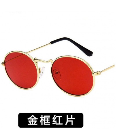 Shield Fashion Classical Metal Oval Eye Women Retro Yellow Luxury Mirror Round Sunglasses Vintage Lens Sun Glasses - Red - CV...