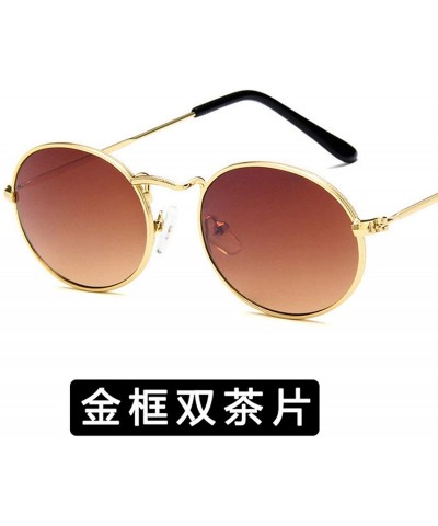 Shield Fashion Classical Metal Oval Eye Women Retro Yellow Luxury Mirror Round Sunglasses Vintage Lens Sun Glasses - Red - CV...