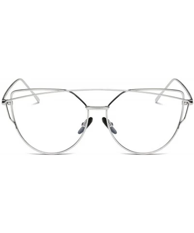 Cat Eye Women Fashion Twin-Beams Sunglasses Classic Metal Frame Mirror Sunglasses Cat Eye Glasses - Silver - CM18SC9UHGO $18.32