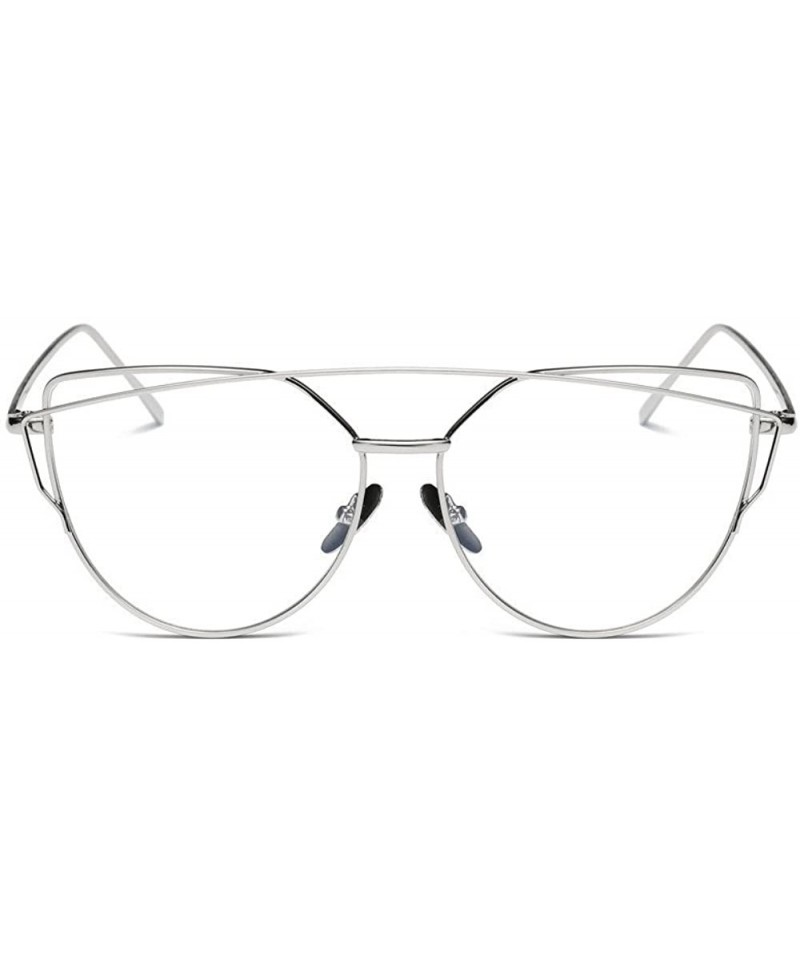 Cat Eye Women Fashion Twin-Beams Sunglasses Classic Metal Frame Mirror Sunglasses Cat Eye Glasses - Silver - CM18SC9UHGO $11.23