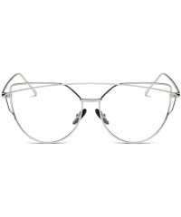 Cat Eye Women Fashion Twin-Beams Sunglasses Classic Metal Frame Mirror Sunglasses Cat Eye Glasses - Silver - CM18SC9UHGO $11.23