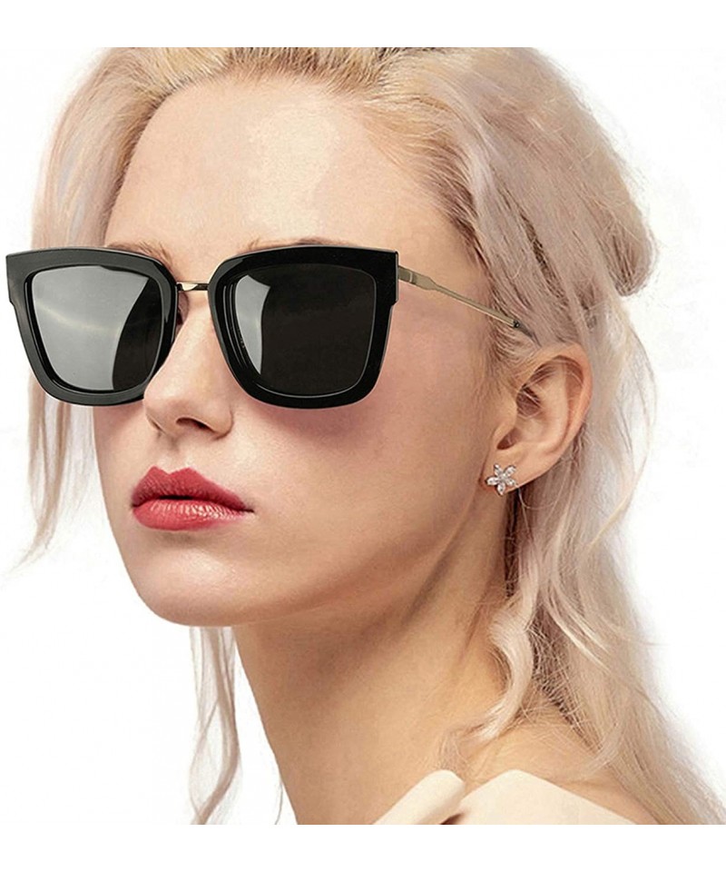 Oval Fashion Cat Eye Mirror Sunglasses Women Polarized UV Protection Stylish Design - Black Frame/Grey Polarized Lens - C518Q...