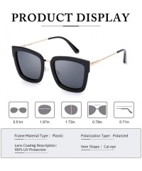 Oval Fashion Cat Eye Mirror Sunglasses Women Polarized UV Protection Stylish Design - Black Frame/Grey Polarized Lens - C518Q...