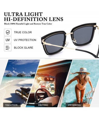Oval Fashion Cat Eye Mirror Sunglasses Women Polarized UV Protection Stylish Design - Black Frame/Grey Polarized Lens - C518Q...