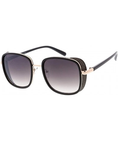 Rectangular Retro Fashion Sophisticate Rectangular Aviator Sunglasses S26 - Black - CG192036ZEN $21.39