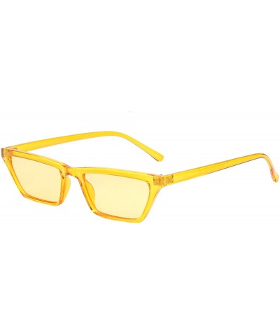 Rectangular Women Retro Slim Rectangular Cat Eye Fashion Sunglasses - Yellow - C318IQE7AOD $16.75