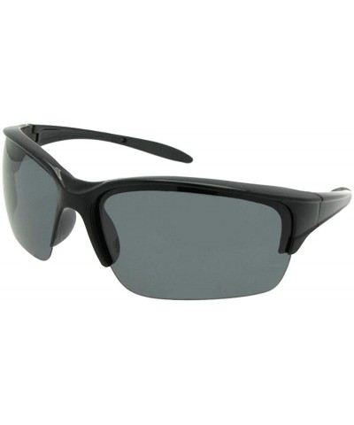 Wrap Wrap Around Half Rim Polarized Sunglasses PSR82 - Black Frame Gray Lenses - CO18LZ2RWDY $20.05