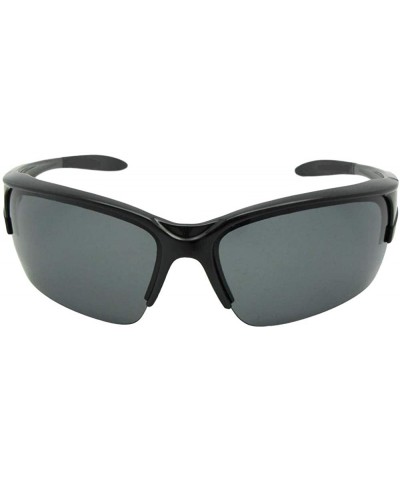 Wrap Wrap Around Half Rim Polarized Sunglasses PSR82 - Black Frame Gray Lenses - CO18LZ2RWDY $20.05