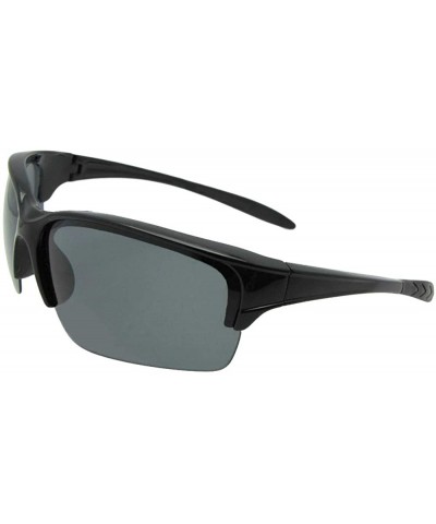 Wrap Wrap Around Half Rim Polarized Sunglasses PSR82 - Black Frame Gray Lenses - CO18LZ2RWDY $20.05