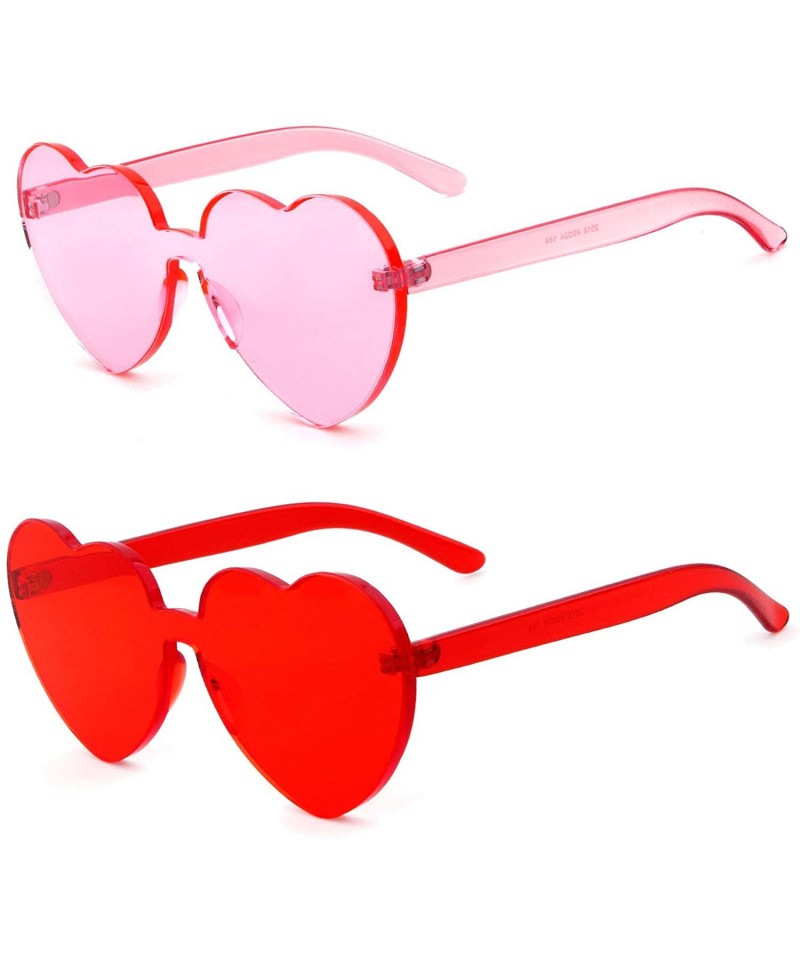 Wayfarer Heart Shape Rimless sunglasses Festival Party Glasses - (2 Packs) Pink+red - C118HSMU8U0 $14.00