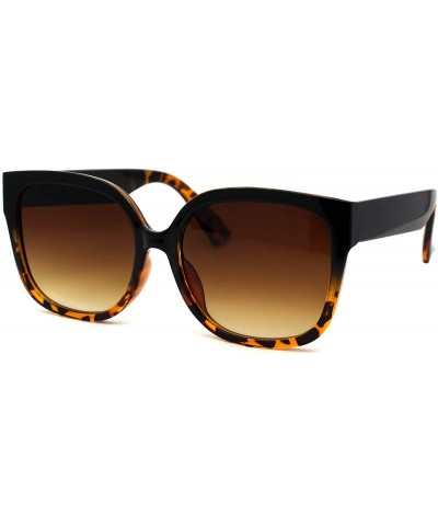 Rectangular Womens Mod 90s Rounded Horn Rim Oversize Sunglasses - Black Tortoise Brown - CM196WKZS8W $8.01