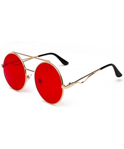 Round Men women Metal Round Sunglasses Slim frame Colored Flat Lens 60mm - Red - C118EQH48Z7 $12.55