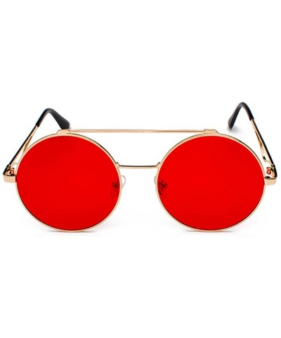 Round Men women Metal Round Sunglasses Slim frame Colored Flat Lens 60mm - Red - C118EQH48Z7 $12.55