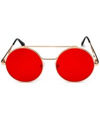 Round Men women Metal Round Sunglasses Slim frame Colored Flat Lens 60mm - Red - C118EQH48Z7 $12.55