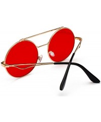 Round Men women Metal Round Sunglasses Slim frame Colored Flat Lens 60mm - Red - C118EQH48Z7 $12.55