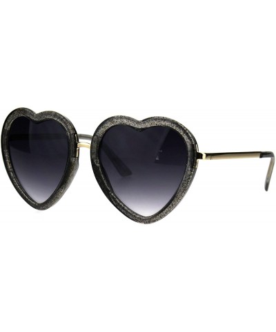 Oversized Glittery Heart Shape Sunglasses Sparkly Love Fashion Womens Shades UV 400 - Gray - C1189CS9OTM $21.28