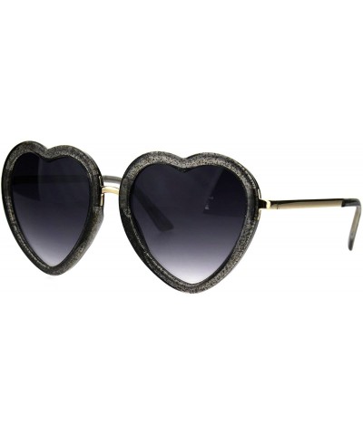 Oversized Glittery Heart Shape Sunglasses Sparkly Love Fashion Womens Shades UV 400 - Gray - C1189CS9OTM $11.50