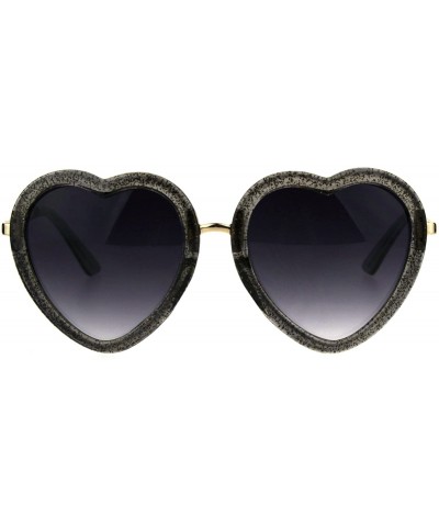 Oversized Glittery Heart Shape Sunglasses Sparkly Love Fashion Womens Shades UV 400 - Gray - C1189CS9OTM $11.50
