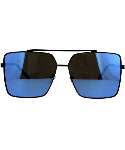 Rectangular Retro Oversize Rectangular Pilots Metal Rim Luxury Fashion Sunglasses - Black Blue - CM187LC25E5 $23.75