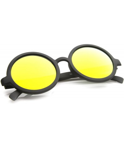 Round Classic Lennon Style Flash Mirror Lens Circle Round Sunglasses (Black Sun) - CV11XSLVVIZ $18.56