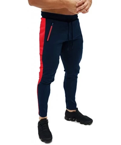 Sport Pants for Men Splicing Printed Overalls Casual Pocket Sport Work Casual Trouser Pants - Navy - CY18SMAOWRL $30.91