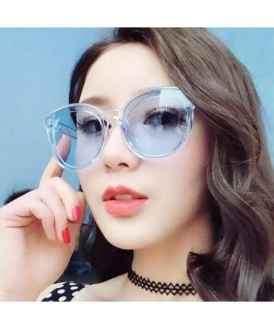 Aviator Luxury Vintage Round Sunglasses Women Brand Designer 2019 Cat Eye Leopard - Mercuryblue - CS18Y3ONDIX $12.15