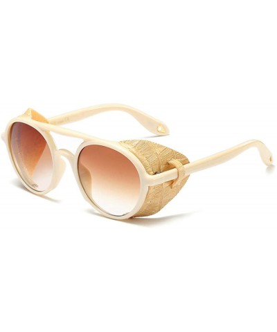 Goggle Side Shield Vintage Retro Steampunk Sunglasses Classic Round Circular Glasses - Cream - C9193QMY6U2 $30.48