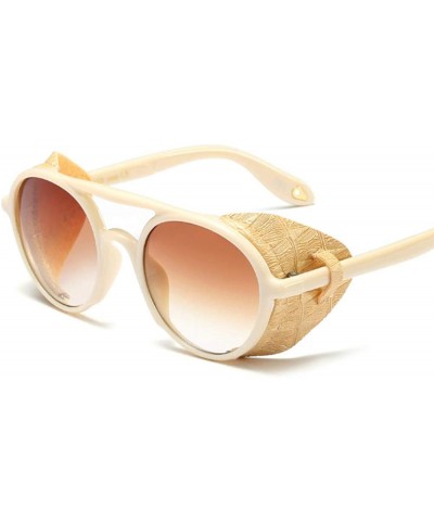 Goggle Side Shield Vintage Retro Steampunk Sunglasses Classic Round Circular Glasses - Cream - C9193QMY6U2 $16.28