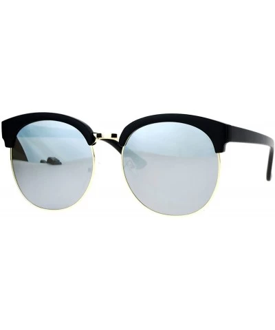 Oversized Super Oversized Fashion Sunglasses Womens Round Accent Top Shades - Matte Black (Silver Mirror) - CA187C6S6ZQ $22.02