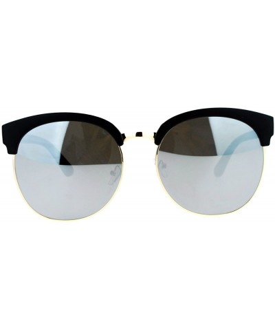 Oversized Super Oversized Fashion Sunglasses Womens Round Accent Top Shades - Matte Black (Silver Mirror) - CA187C6S6ZQ $9.22