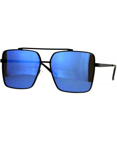 Rectangular Retro Oversize Rectangular Pilots Metal Rim Luxury Fashion Sunglasses - Black Blue - CM187LC25E5 $12.35