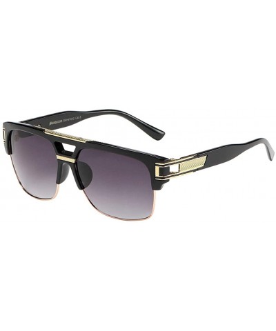 Rectangular Mens Half Frame Manhattan Sunglasses Square Retro Designer Pouch - Black Gold Frame Purple Lens - CD18UGNO7O6 $11.25