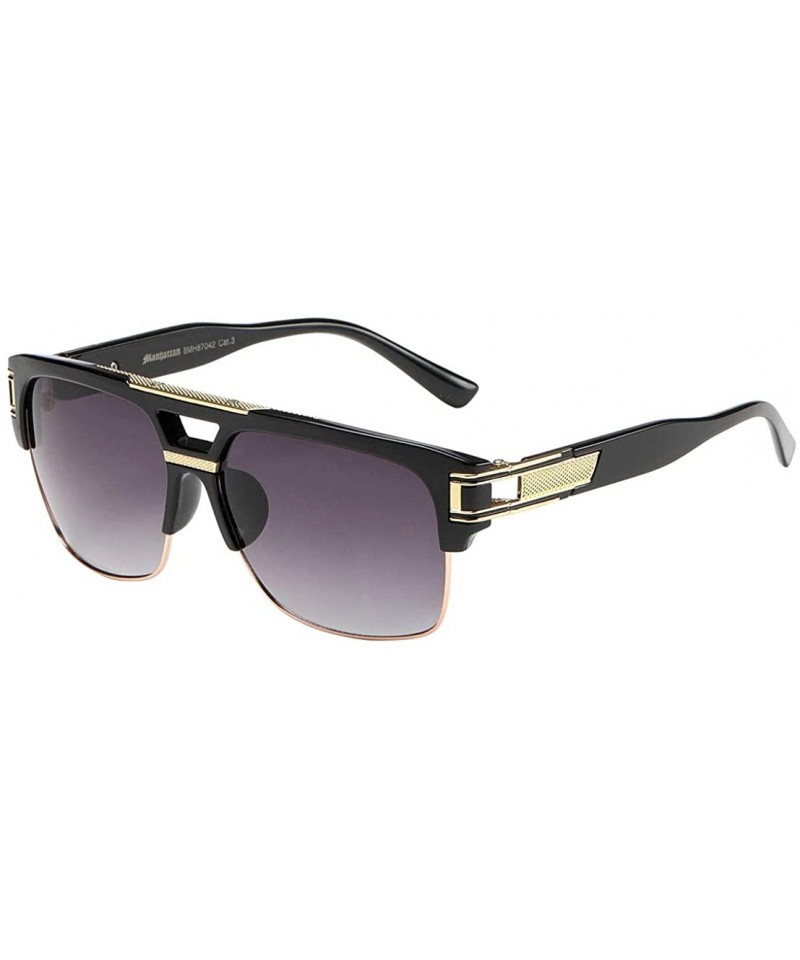 Rectangular Mens Half Frame Manhattan Sunglasses Square Retro Designer Pouch - Black Gold Frame Purple Lens - CD18UGNO7O6 $11.25