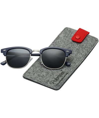 Wayfarer Unisex Retro Classic Stylish Malcom Half Frame Polarized Sunglasses - Navy Blue - Smoke - CB187U5SQXK $24.51