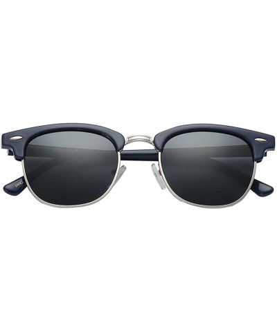 Wayfarer Unisex Retro Classic Stylish Malcom Half Frame Polarized Sunglasses - Navy Blue - Smoke - CB187U5SQXK $15.28