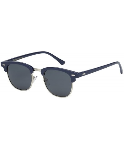 Wayfarer Unisex Retro Classic Stylish Malcom Half Frame Polarized Sunglasses - Navy Blue - Smoke - CB187U5SQXK $15.28