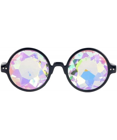 Goggle Kaleidoscope Sunglasses Round Rave Festival Diffraction BEST Prism Glasses - Black - CZ18HQ9GEMH $30.69