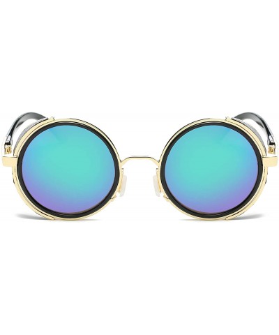 Round Small Round Polarized Sunglasses Mirrored Lens Unisex Glasses 2019 - Gold Frame/Green Mirrored Lens - CR18RDR8OIX $24.48