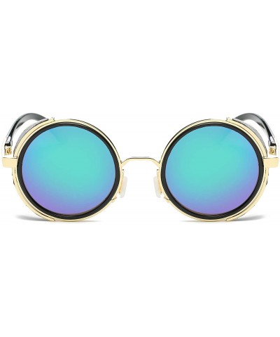 Round Small Round Polarized Sunglasses Mirrored Lens Unisex Glasses 2019 - Gold Frame/Green Mirrored Lens - CR18RDR8OIX $10.25