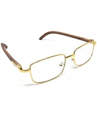 Square Mentor Slim Rectangular Metal & Faux Wood Luxury Sunglasses - Gold & Light Brown Wood Frame - CY18XG0O8QR $8.74