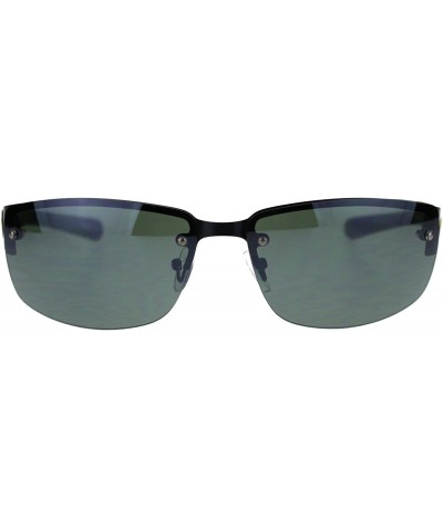 Rectangular Mens 90s Rimless Narrow Rectangular Luxury Designer Style Classy Sunglasses - Black Green - C518QW76XXE $12.77