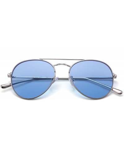 Aviator Clear Aviator Sunglasses Classic Flat Tinted Lens Metal Eyeglasses Men Women - Silver / Blue - C2189568SSR $26.59