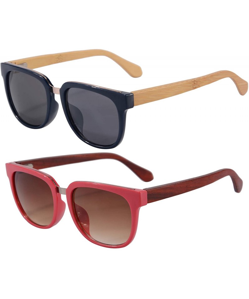 Oval Bamboo Wood Sunglasses Polarized Night Vison Driving Glasses with Ant Blue Light Function-TY569 - CB1935XG9YN $9.51