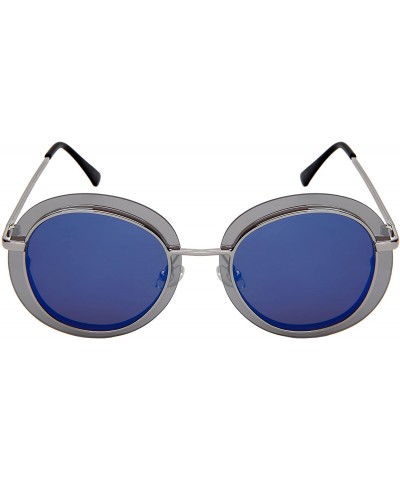 Oval Round Oval Women Sunglasses with Flat Lenses 3179-FLREV - Silver Frame/Blue Mirrored Lens - C818E6QGHAM $7.93