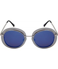 Oval Round Oval Women Sunglasses with Flat Lenses 3179-FLREV - Silver Frame/Blue Mirrored Lens - C818E6QGHAM $7.93