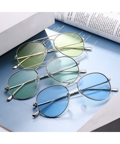 Aviator Clear Aviator Sunglasses Classic Flat Tinted Lens Metal Eyeglasses Men Women - Silver / Blue - C2189568SSR $16.75
