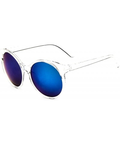 Goggle Women's S5057 Full Frame Iridium Coated Mirrored Lens Round 58mm Sunglasses (clear+blue) - C011ZB8VSDV $16.76